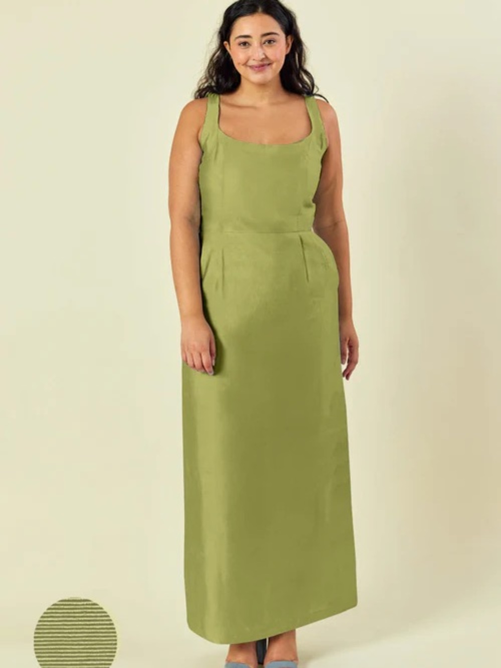 Lulakate Emily Dress in Drapey Bengaline color Fern